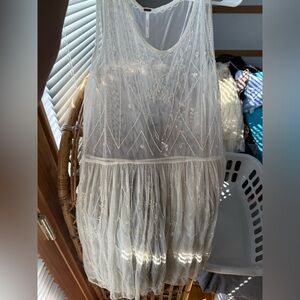 Free People Sheer White Beaded Dress